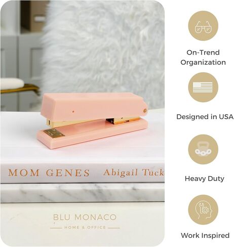 Blu Monaco White and Gold Stapler – Chic Desk Accessory with Smooth Metal Mechanism – Stylish Gold Office Supply for Home, School, and Work – Aesthetic White Essentials for Modern Desks in Saudi Arabia