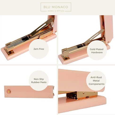 Blu Monaco White and Gold Stapler – Chic Desk Accessory with Smooth Metal Mechanism – Stylish Gold Office Supply for Home, School, and Work – Aesthetic White Essentials for Modern Desks in Saudi Arabia