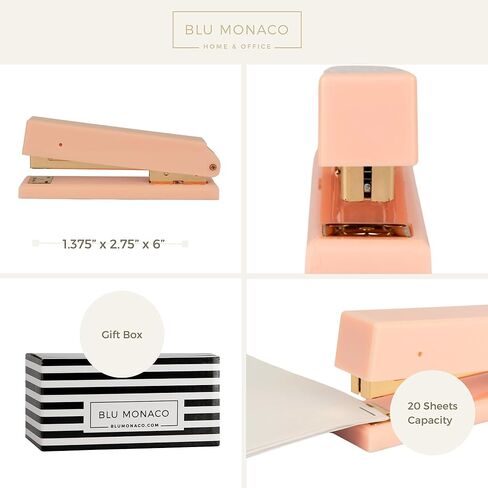 Blu Monaco White and Gold Stapler – Chic Desk Accessory with Smooth Metal Mechanism – Stylish Gold Office Supply for Home, School, and Work – Aesthetic White Essentials for Modern Desks in Saudi Arabia