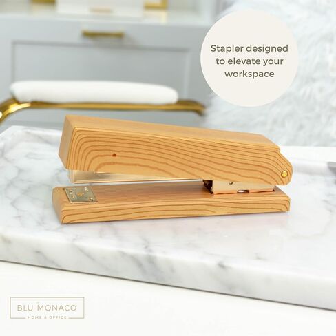 Blu Monaco White and Gold Stapler – Chic Desk Accessory with Smooth Metal Mechanism – Stylish Gold Office Supply for Home, School, and Work – Aesthetic White Essentials for Modern Desks in Saudi Arabia