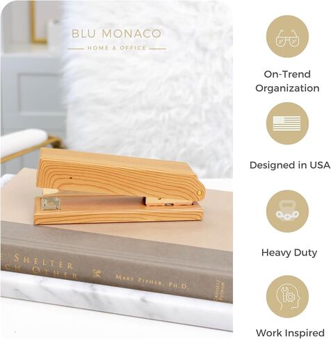 Blu Monaco White and Gold Stapler – Chic Desk Accessory with Smooth Metal Mechanism – Stylish Gold Office Supply for Home, School, and Work – Aesthetic White Essentials for Modern Desks in Saudi Arabia