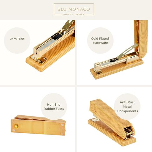 Blu Monaco White and Gold Stapler – Chic Desk Accessory with Smooth Metal Mechanism – Stylish Gold Office Supply for Home, School, and Work – Aesthetic White Essentials for Modern Desks in Saudi Arabia