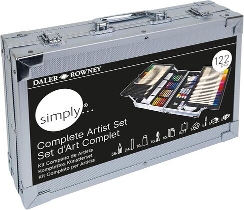 Daler Rowney Simply Complete Art Set - 122-Piece Artist Kit for Painting & Drawing with Acrylic Paint, Oil Pastels, Coloring Pencils, Brushes, Canvas Boards, and More in Saudi Arabia