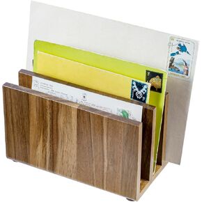 MyGift 3 Slot Premium Acacia Solid Wood Mail Holder, Entryway Countertop Letter Organizer, Office Desktop File Sorter, Bill Divider, Envelope Storage Bin