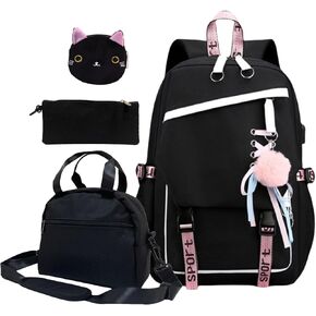 4 PCS Girls Backpack Backbag مع صندوق الغداء والحالة ، و 17 بوصة Teen Girls Kids Boys Pink Backs for Presidal Middle School