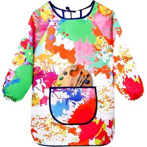 Molain مقاومة للماء Art Smock Kids Apons ، مآزر الطلاء مع جيوب طويلة الأكمام الفسيحة تتراوح أعمارهم بين 3 و 11 سنة