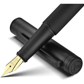 قلم نافورة أسود غير لامع ، تصميم عمودي رائع ، محول الحبر ، NIB المذهب 18K (غرامة إضافية) ، مجموعة هجمات فاخرة للرجال والنساء ، المكتب ، أكسيات الخطوط الناعمة للأقلام