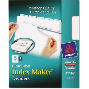 Avery 11416 Clear Label Index Maker Dividers ، 8.5 × 11 ، أبيض ، 5 علامات تبويب/مجموعة