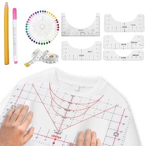 10 قطع دليل حاكم Tshirt لمحاذاة الفينيل ، حاكم مستدير لقالب قياس المحاذاة ، أدوات ملحقات لوازم الخياطة الحرفية ، أدوات محاذاة القميص للضغط الحراري CRICUT