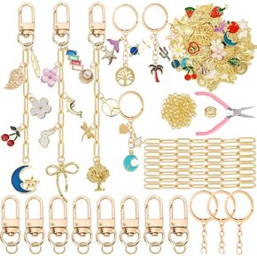MORWLAT GOLD DIY Make Keychain Make Kit Cute Bag Charm Kit 60 Charms 8 Keychain Clips with Key Ring Snow Snow Hook Lobster Claw Clasps 100 Jump Ring Jewelry Plier DIY Set Women Craft