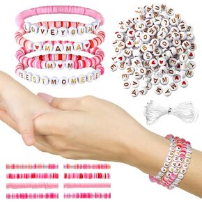 سوار Solsew Mom Mom Gift for Mother's Heishi Bracelet Craft Mama Polymer Clay Stretch Stretch Diy Jewelry Kit With 2560 PCS Clay Beads 480 PCS Letter Beads for Women Mother Summer Beach