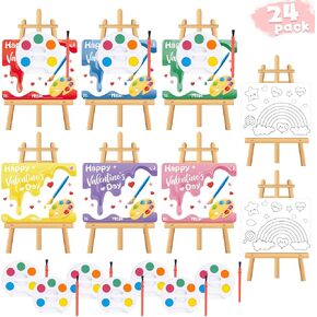 Golden Associate 24 Pcs Easel Valentines Day Cards for Kids School with Mini Watercolor Paint Sets for Classroom Exchange, Valentines Gifts Party Favors for Boys Girls