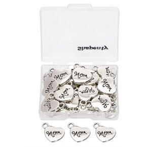 Shapenty Love Heart Shaped Pendant Charms for DIY Craft Bracelet Necklace Earrings Keychains Jewelry Making Findings and Memory Ornament, 40PCS (Antique Silver, Mom)