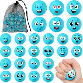 Shappy 24 Pcs Mini Volleyball Stress Balls 1.57" Foam Sports Balls with Emotion for Kids Volleyball Team Gifts with Mesh Drawstring Bag for Volleyball Party Birthday School Reward,6 Style(Pink)