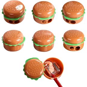 6 Pack Pencil Sharpeners for Kids, Cute Manual Handheld Pencil Sharpener with Creative Design, Durable School Supplies & Student Stationery Essentials (Hamburger Shaped)