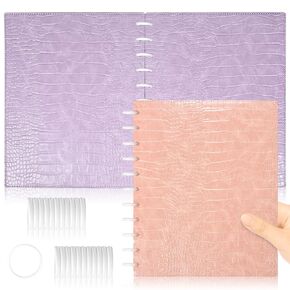 2 Set Discbound Notebook Cover And Disc Set Letter size 9*11.5in Leather Cover with 22 Pcs Discbound Discs Discbound Planner Cover Customizable Notebook cover Pink Purple Discbound Notebook Accessories for School Office