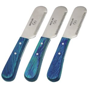 Bee Grooming Coatmer Metmer and Stripper Tool Set من 3 - شفرة الفولاذ المقاوم للصدأ أدوات مقبض خشبية غير قابلة للانزلاق لتمهد الكلاب (الأزرق)