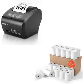MUNBYN WiFi Thermal Receipt Printer with USB/LAN/RS232 Port, Black 80mm POS Printer Works with Square Windows Mac and 3 1/8" x 119' Thermal Receipt Paper(20 Rolls) BPA Free