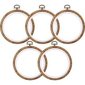 Embroidery Hoops 5 Inch, 5PCS Round Cross Stitch Hoops, Imitated Wood Grain Embroidery Rings for Craft, Sewing, Needlework