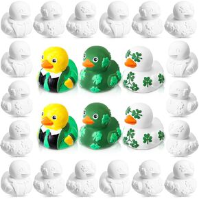 Supervitae 24 PCS Bulk St. Patrick's Duck Duck Paint الخاص بك من السيراميك من السيراميك لطلاء Duckies DIY Duckies غير مصممة الأيرلنديين اللامبانيين للفنون والحرف اليدوية
