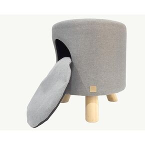4 Cats & Dogs Wallie Stool - Plush Polyester Pet Stool with Wooden Legs, Cozy Hideaway for Cats & Small Dogs, Multipurpose Footstool & Seat, Modern Minimalist Design for Home & Office - Light Grey