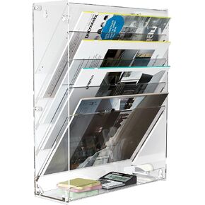 TQVAI Acrylic Desk File Organizer ، 5 Tier Clear Wall Wall Document Document Paper Scoring ، Office Homeschool Wall Organization for Magazine ، Bill ، Letter ، Courchurs ، Clipboard