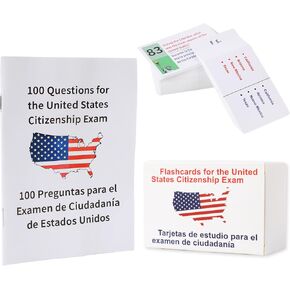U.S Civics Test Flash Cards Combo Set, Naturalization Study Guide with 100 US Civics Questions & Answers, Bilingual Flashcards for US Citizenship
