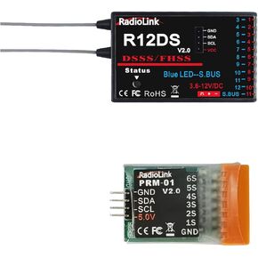 Radiolink R12DS RC Receiver & PRM-01 وحدة مراقبة بطارية الطائرة 1S-6S الجهد في الوقت الفعلي الإنذار الجهد المنخفض الجهد للطائرة للمرسل AT9/AT9S/AT9S Pro AT10II/AT10