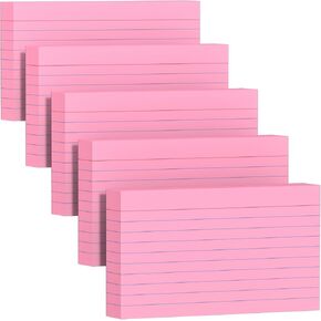 250 Count Index Cards 3 × 5 بوصة 180GSM ، بطاقة فلاش اللون الوردي (50 ورقة لكل منهما) ، تدوينات الوزن الثقيلة للطلاب والمدرسين والمهنيين وبطاقات ملاحظات الدراسة للمكتب والمدرسة المنزلية