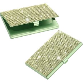 حامل بطاقة عمل Patikil Bling Alloy ، 2PCS Rhinestone اسم بطاقة الائتمان منظم Bling Pocket معرض Office للنساء ، الأحمر