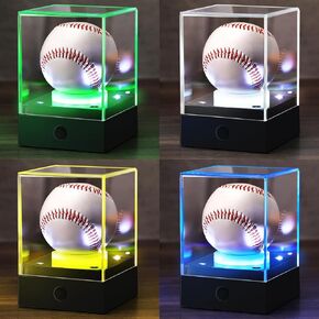 4 Pcs Baseball Display Case with LED Light Acrylic Softball Case for Display USB Battery Ball Holder Cube for Memorabilia Baseball Golf Softball Soccer Ball