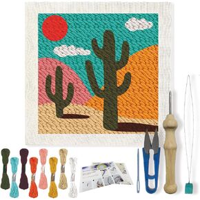 FreeBloss DIY Punch Edele Kits للمبتدئين نمط Desert Pattern Punch Enele Starter Craft Bruck Beginner Kit Punch Edele Rug Kit Attive Easy for البالغين Decoration 24x24cm