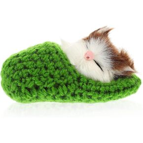 Ciieeo in Slippers Cats Doll Toy Mini Hitten in Shoe With Meows Sounds Seeding Hity Toy Decors for Home Table Car Decord (Green)
