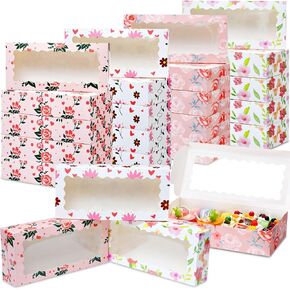 Maxcheck 24 pcs عيد الأم معالجة الصناديق هدية الأزهار مع نافذة 12.5 "× 5.5" × 2.5 "Happy Mother Day Bakery Flower Boxes Candy Heart Containers for Party Favors