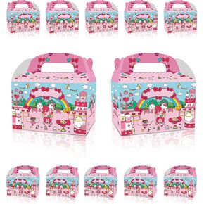 CNMOAOAGS 12Pcs Pink Bow tie Happy Birthday Decorations, Anime Hello Cat Birthday Party Favor Gift Boxes for Kids and Girls Party Theme supplies