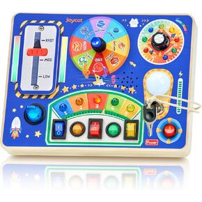 Busy Board with Led Light, Toddler Toys for 1 2 3 4 Year Old Boys and Girls, Wooden Sensory Toys with Music, Travel Toys for Toddlers 1-3, Birthday Presents (Blue) in Kuwait