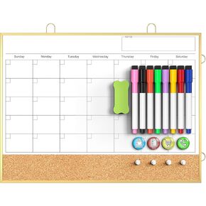 TANKEE Dry Erase Calendar for Wall - 16"X12" Double-Sided Whiteboard Cork Board Como, Small Hanging Magnetic White Board Monthly Calendar for Wall, Home, Office, Kitchen, Planning, School in Saudi Arabia