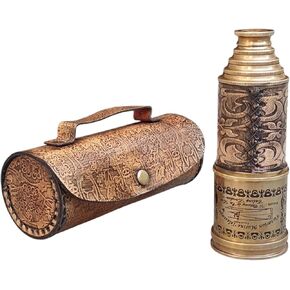 تلسكوب القراصنة النحاسي العتيقة - spyglass المحمولة - تلسكوب أحادي النحافة للأطفال أو تأثيري أو ديكور أو هدايا - نطاق نحاسي قابل للطي مع صندوق جلدي
