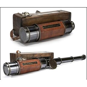 Vintage Brass Telescope in Leather Case Box - 20x Zoom Lens Spyglass for Bir Watching, Sporting Spectators, Gifts for Men or Women - 24" Inch Length