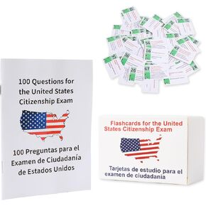 U.S Civics Test Flash Cards Combo Set with Bilingual Booklet - English/Spanish,Flashcards for The United States Citizenship,Naturalization Study Guide with 100 US Civics Questions & Answers