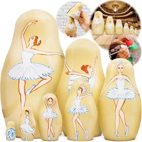 AEVVV Bolshoi Ballet Russian Bensing Dolls مجموعة 7 PCS - هدايا راقصة الباليه - Matryoshka Ballerina Doll - Ballerina Wooden - Ballerina Decor