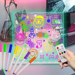 41.5CM X 31CM LED Note Board with Remote, Acrylic Dry Erase Board with Light & Timmer & Dimmer & 7 Pens, Light up Board as a Glow Memo Message Note Glass, DIY LED Drawing Board