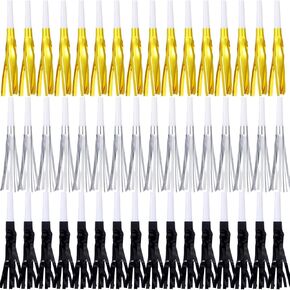 48 Pcs Gold Noise Makers Glitter Metallic Fringed Noise Makers Horns for Baby Shower, Kids Birthday, Wedding Party, New Year Party Favor