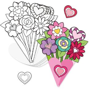 Cy2side Mother's Flower Bouquet - 36pcs تلوين مجموعة حرفة ورقية القلب الخاصة بك للأطفال أنشطة الفصل الدراسي ، وصنع هدايا باقة زهرة الورق الخاص بك لأمي ، DIY Mother Day Gifts