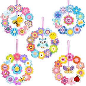 25Sets Spring Wreath Craft Kits DIY Wreath Hanging Ornaments DIY Bee Pattern Crafts Bulk Mothers Day Craft Projects Gift Make Your Own Paper Craft Bulk for Classroom Home Party Favors Activities