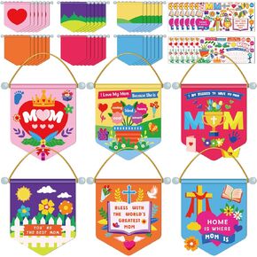 Kepeel 36 Packs Mother's Day Crafts for Kids, Mother's Day DIY Art Mini Flag Craft Bulk for Boys Girls Ages 3-5, 4-8, 8-10, Mothers Day Classroom Game Activities Project Party Decorations Favor Gift