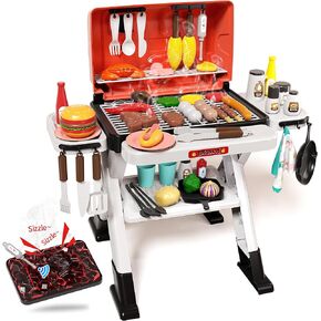 Kids BBQ Grill Kitchen Playset مع Smoke Sound & Light ، لعب لعبة شواية للأطفال الذين تتراوح أعمارهم بين 4-8 سنوات ، تظاهر ألعاب الطهي الشواء للأولاد 4 5 6 7 8