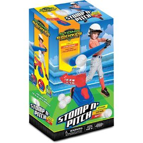 Stomp Rocket Stomp N Pitch Baseball Pitching Machine for Kids - Baseball Training Machines for Boys & Girls with Collapsible Bat, Launcher & 5 Balls - Outdoor Sports Gear & Toys - 6+ Year Olds