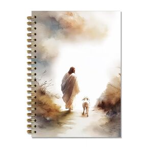 DOFQZ Jesus Leaves The 99 Sheep Christian Bible Religious Inspirational Spiral Notebook Journal,Christian Jesus Church Prayer Notebook Gift for Women Girls, 5.5 x 8.3 Inches