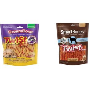 تويست Dreambone Twist مع لحم الخنزير المقدد الحقيقي ونكهة الجبن 50 ، مضغ خالي